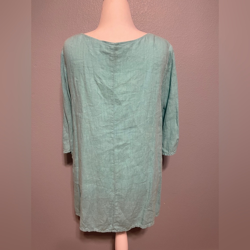 Match Point Teal 100% Linen Pantsuit Tunic Relaxed Fit Resort Lagenlook Club XL - Picture 3 of 12